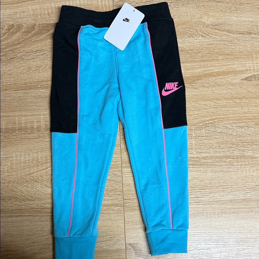 Nike Kids Black and Aqua Joggers with Pink Accents